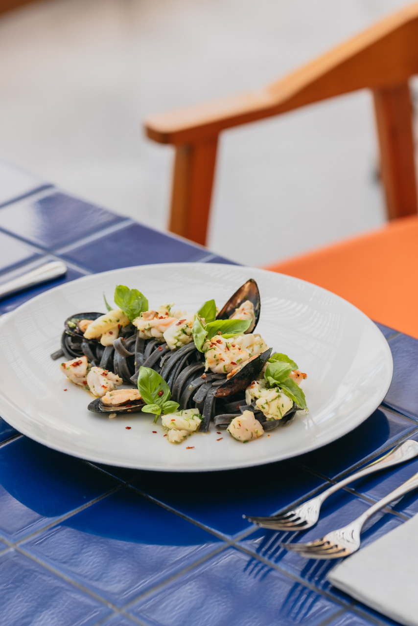 Seafood tagliatelle with mussels and herbs.