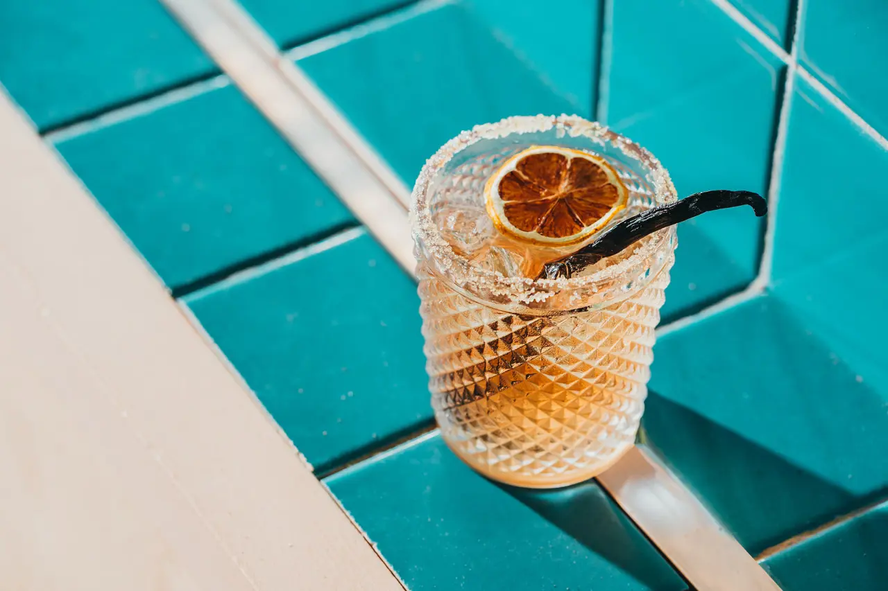 Cocktail aux agrumes garni d'une tranche d'orange séchée - Waste Not Want Not.