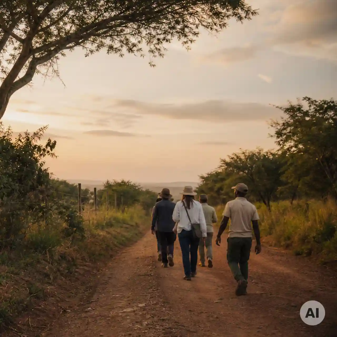 AI-generated image - Guests on a guided nature walk in Akagera.
