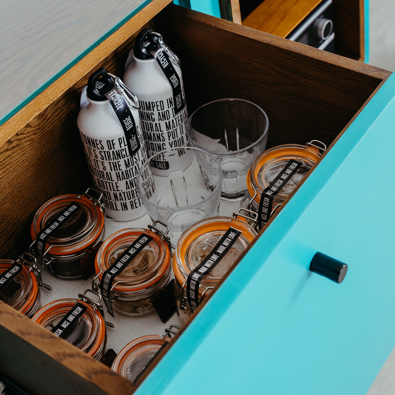Sustainable minibar with refillable essentials.